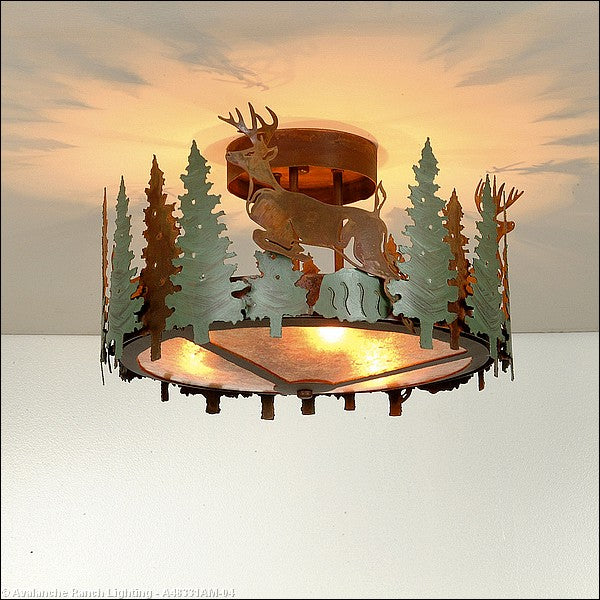 Avalanche Ranch Crestline-Deer A48331AM-04 Ceiling Light - Pine Green/Rust Patina