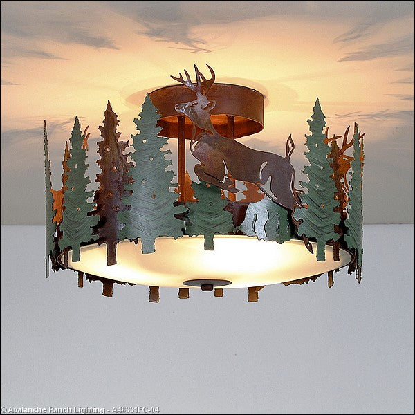 Avalanche Ranch Crestline-Deer A48331FC-04 Ceiling Light - Pine Green/Rust Patina