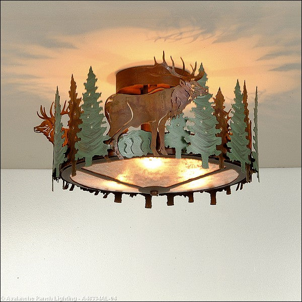 Avalanche Ranch Crestline-Elk A48334AL-04 Ceiling Light - Pine Green/Rust Patina