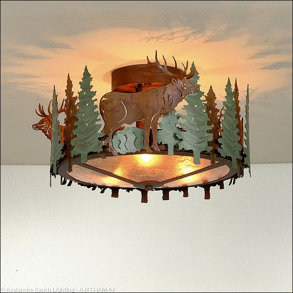 Avalanche Ranch Crestline-Elk A48334AM-04 Ceiling Light - Pine Green/Rust Patina