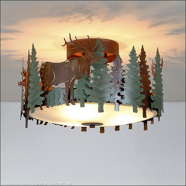Avalanche Ranch Crestline-Elk A48334FC-04 Ceiling Light - Pine Green/Rust Patina