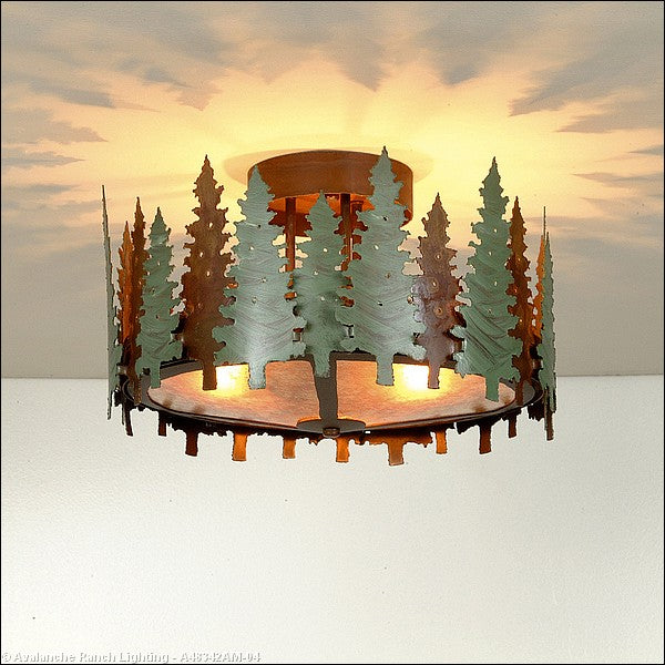 Avalanche Ranch Crestline-Pine Tree A48342AM-04 Ceiling Light - Pine Green/Rust Patina