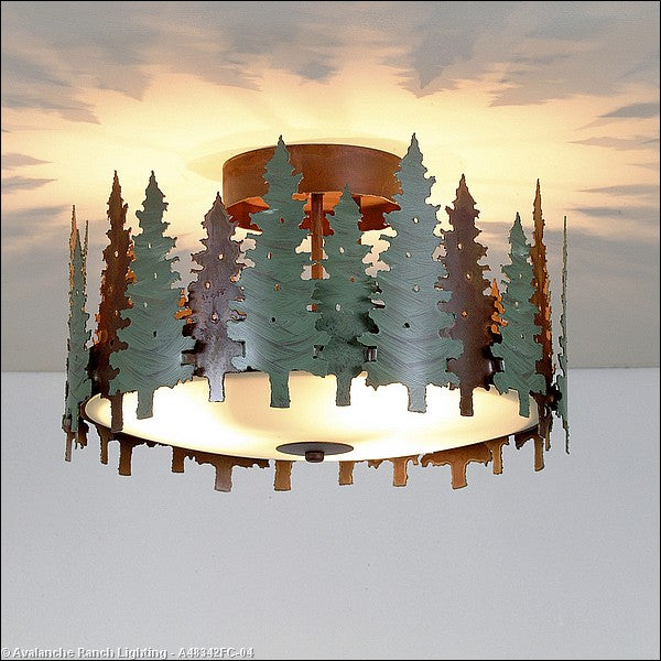 Avalanche Ranch Crestline-Pine Tree A48342FC-04 Ceiling Light - Pine Green/Rust Patina