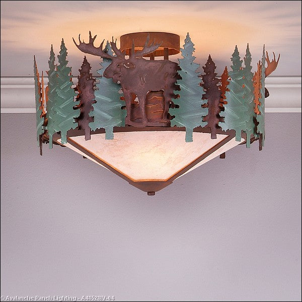 Avalanche Ranch Crestline-Moose A48528IV-04 Ceiling Light - Pine Green/Rust Patina