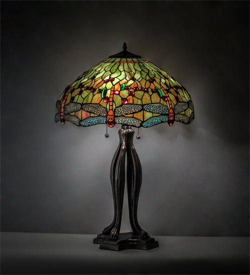 Meyda Tiffany Lighting 31109 Tiffany Hanginghead Dragonfly Three Light Table Lamp Lamp Bronze / Dark