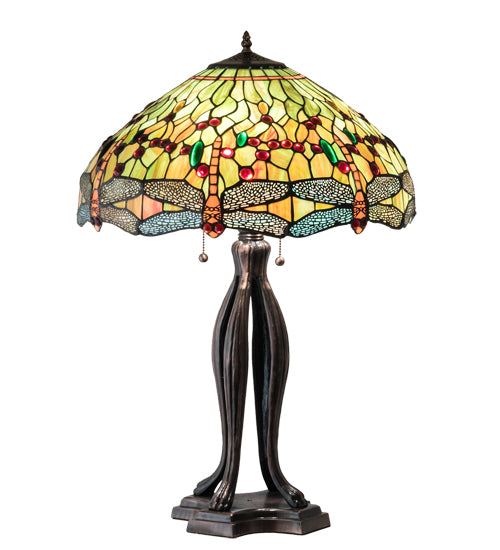 Meyda Tiffany Lighting 31109 Tiffany Hanginghead Dragonfly Three Light Table Lamp Lamp Bronze / Dark