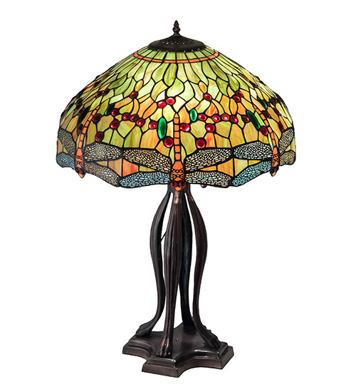 Meyda Tiffany Lighting 31109 Tiffany Hanginghead Dragonfly Three Light Table Lamp Lamp Bronze / Dark