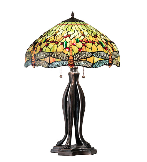 Meyda Tiffany Lighting 31109 Tiffany Hanginghead Dragonfly Three Light Table Lamp Lamp Bronze / Dark