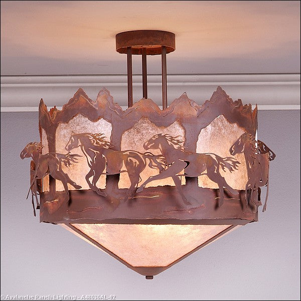 Avalanche Ranch Crestline-Horse-Mountain A48636AL-02 Ceiling Light - Rust Patina