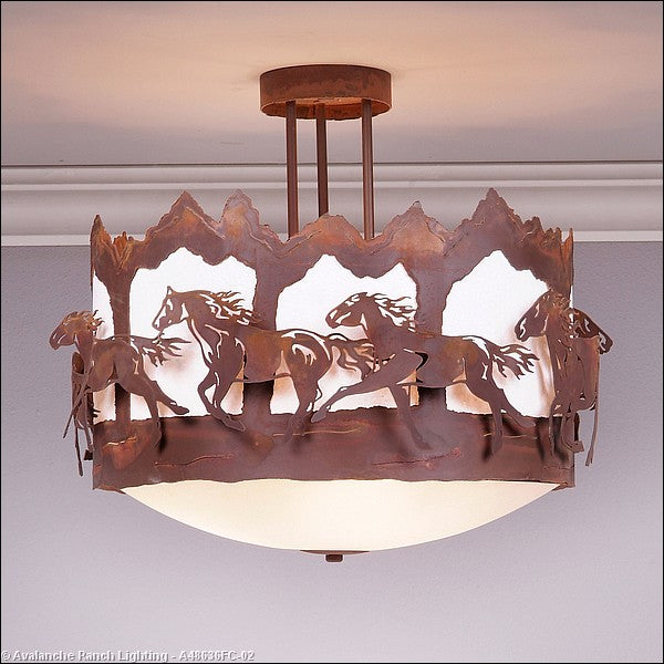 Avalanche Ranch Crestline-Horse-Mountain A48636FC-02 Ceiling Light - Rust Patina