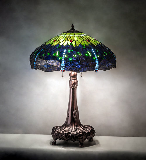 Meyda Tiffany Lighting 31112 Tiffany Hanginghead Dragonfly Three Light Table Lamp Lamp Bronze / Dark