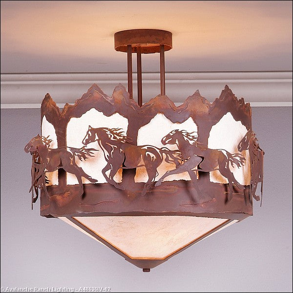 Avalanche Ranch Crestline-Horse-Mountain A48636IV-02 Ceiling Light - Rust Patina
