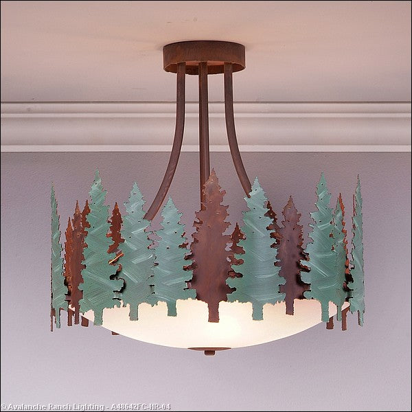 Avalanche Ranch Crestline-Pine Tree A48642FC-HR-04 Ceiling Light - Pine Green/Rust Patina