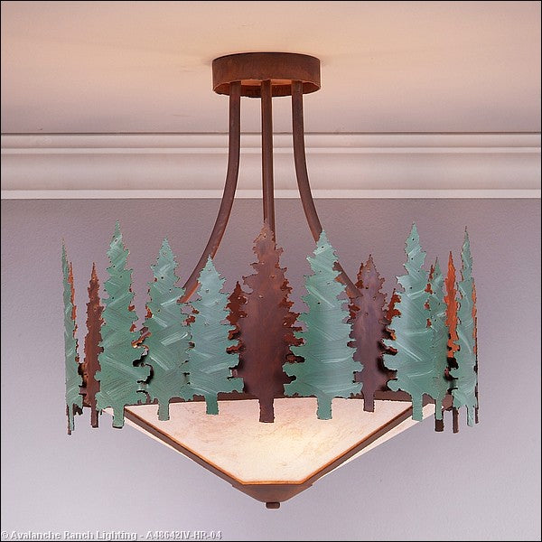 Avalanche Ranch Crestline-Pine Tree A48642IV-HR-04 Ceiling Light - Pine Green/Rust Patina