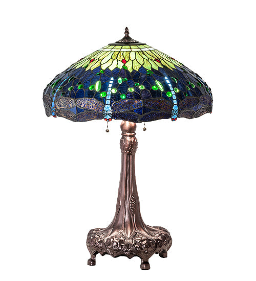 Meyda Tiffany Lighting 31112 Tiffany Hanginghead Dragonfly Three Light Table Lamp Lamp Bronze / Dark