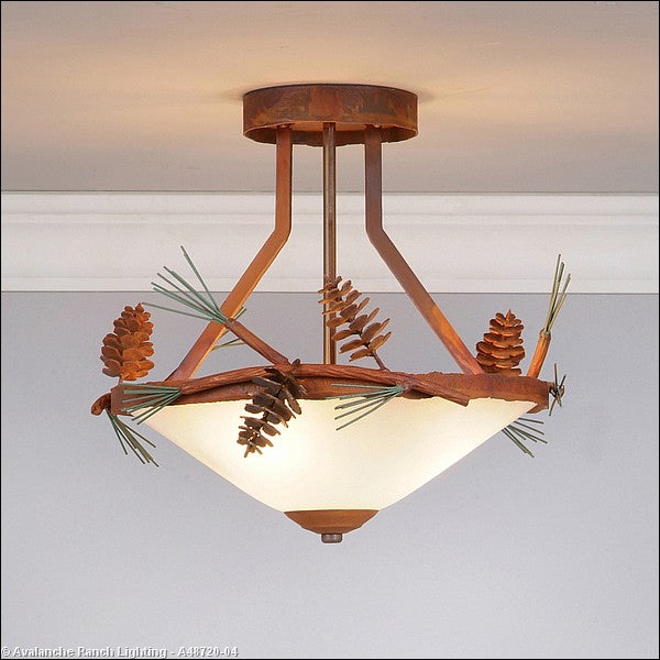 Avalanche Ranch Wisley-Pine Cone A48720-04 Ceiling Light - Pine Green/Rust Patina