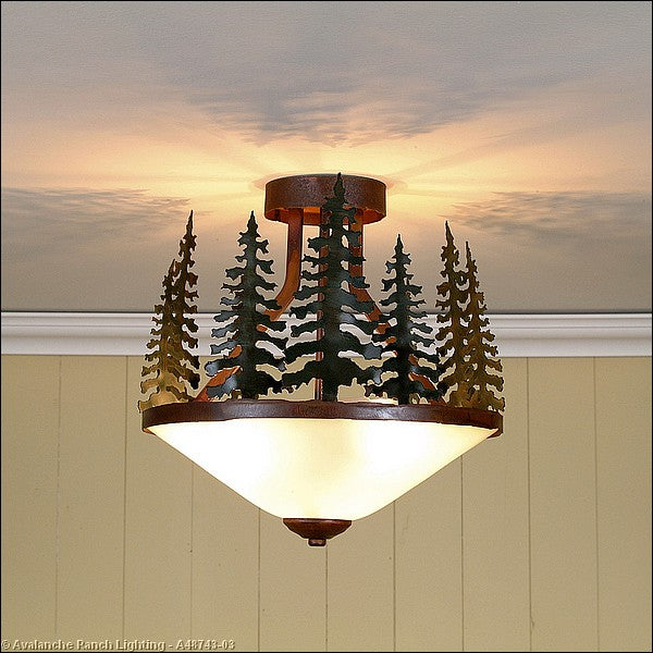 Avalanche Ranch Wisley-Cedar Tree A48743-03 Ceiling Light - Cedar Green/Rust Patina