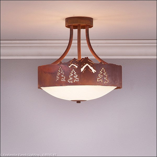 Avalanche Ranch Ridgemont-Mountain-Pine Cutout A48845-02 Ceiling Light - Rust Patina
