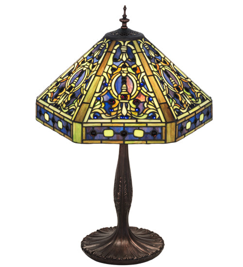 Meyda Tiffany Lighting 31117 Tiffany Elizabethan Three Light Table Lamp Lamp Bronze / Dark