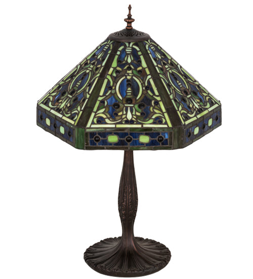 Meyda Tiffany Lighting 31117 Tiffany Elizabethan Three Light Table Lamp Lamp Bronze / Dark