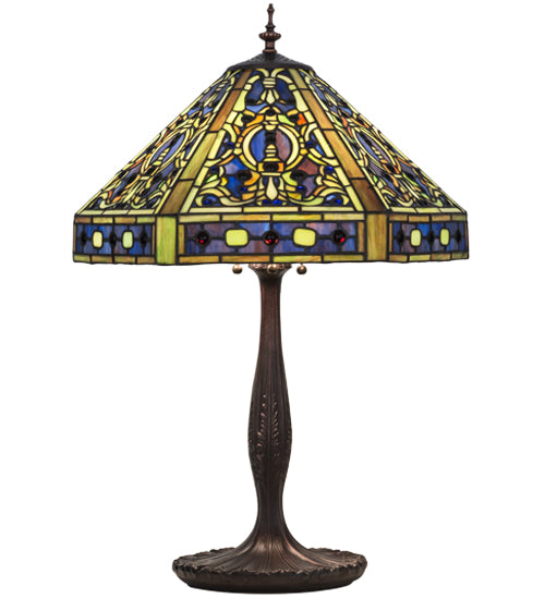 Meyda Tiffany Lighting 31117 Tiffany Elizabethan Three Light Table Lamp Lamp Bronze / Dark