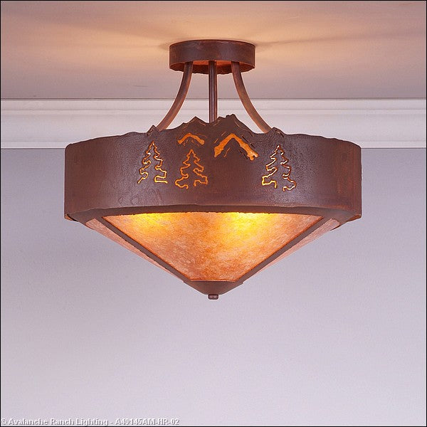 Avalanche Ranch Ridgemont-Mountain-Pine Cutout A49145AM-HR-02 Ceiling Light - Rust Patina