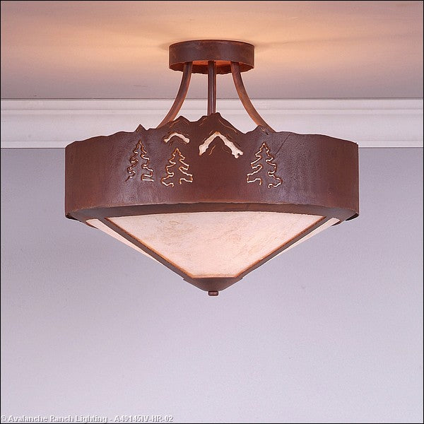Avalanche Ranch Ridgemont-Mountain-Pine Cutout A49145IV-HR-02 Ceiling Light - Rust Patina