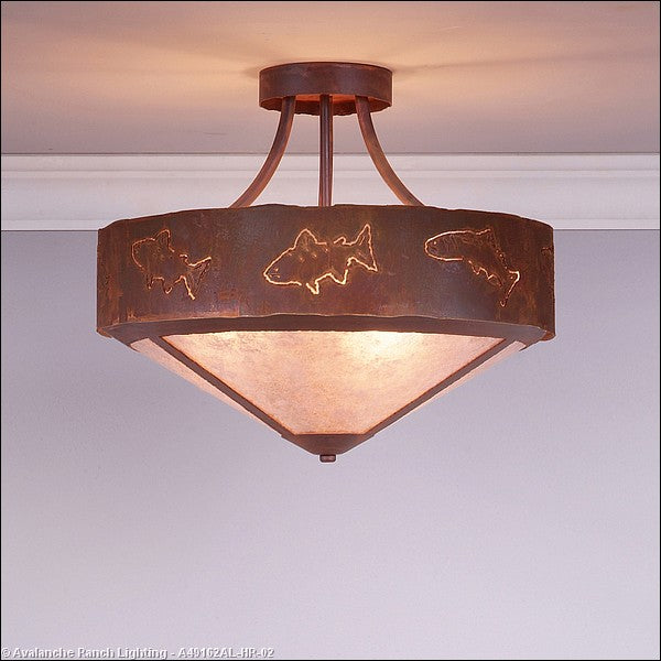 Avalanche Ranch Ridgemont-Fish Cutout A49162AL-HR-02 Ceiling Light - Rust Patina