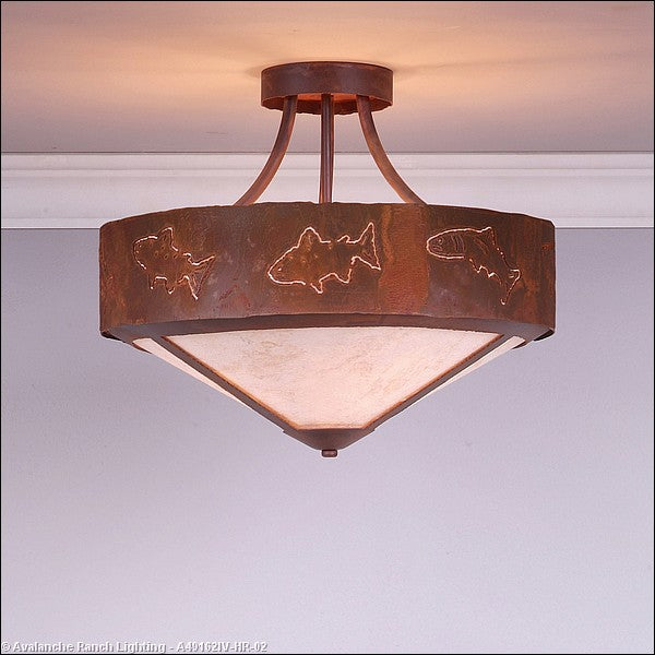 Avalanche Ranch Ridgemont-Fish Cutout A49162IV-HR-02 Ceiling Light - Rust Patina