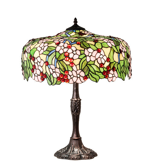 Meyda Tiffany Lighting 31148 Tiffany Cherry Blossom Three Light Table Lamp Lamp Bronze / Dark