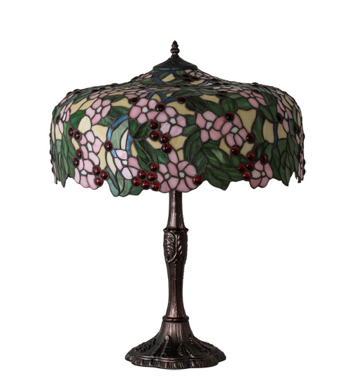 Meyda Tiffany Lighting 31148 Tiffany Cherry Blossom Three Light Table Lamp Lamp Bronze / Dark