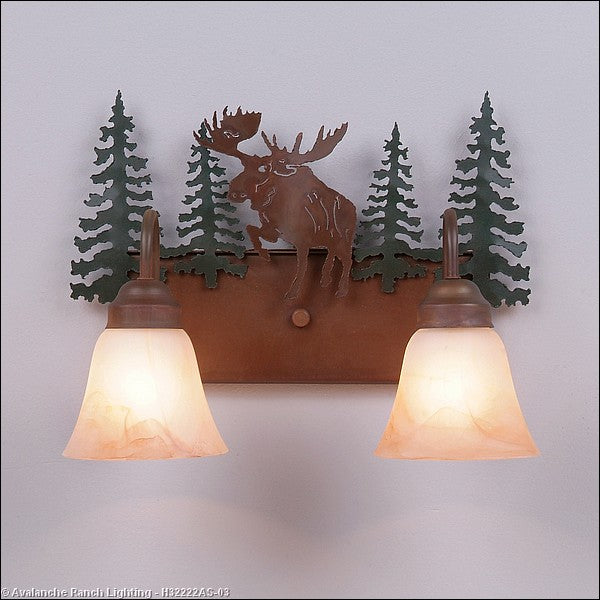 Avalanche Ranch Denali-Alaska Moose H32222AS-03 Bath Vanity Light 16 in. wide - Cedar Green/Rust Patina