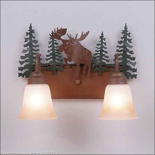 Avalanche Ranch Denali-Alaska Moose H32222TT-03 Bath Vanity Light 16 in. wide - Cedar Green/Rust Patina