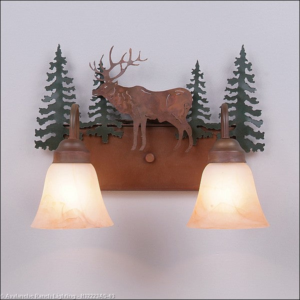 Avalanche Ranch Denali-Valley Elk H32223AS-03 Bath Vanity Light 16 in. wide - Cedar Green/Rust Patina
