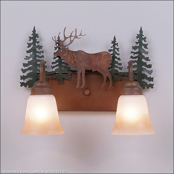 Avalanche Ranch Denali-Valley Elk H32223TT-03 Bath Vanity Light 16 in. wide - Cedar Green/Rust Patina