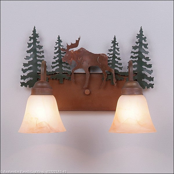 Avalanche Ranch Denali-Mountain Moose H32227AS-03 Bath Vanity Light 16 in. wide - Cedar Green/Rust Patina