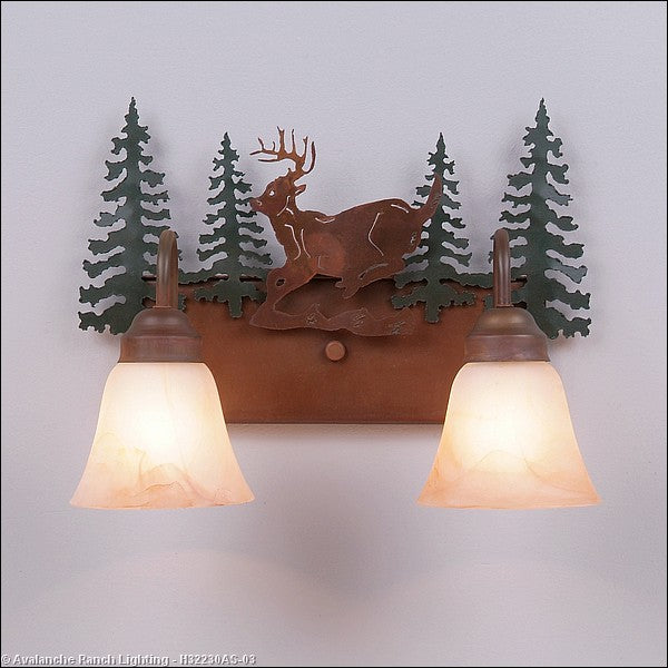 Avalanche Ranch Denali-Mountain Deer H32230AS-03 Bath Vanity Light 16 in. wide - Cedar Green/Rust Patina