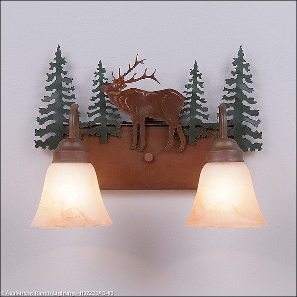 Avalanche Ranch Denali-Mountain Elk H32233AS-03 Bath Vanity Light 16 in. wide - Cedar Green/Rust Patina