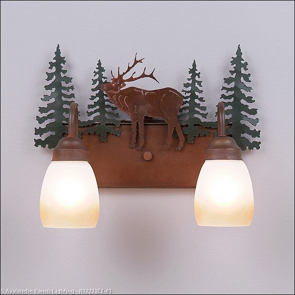 Avalanche Ranch Denali-Mountain Elk H32233ET-03 Bath Vanity Light 16 in. wide - Cedar Green/Rust Patina