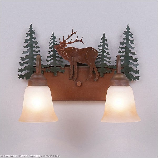 Avalanche Ranch Denali-Mountain Elk H32233TT-03 Bath Vanity Light 16 in. wide - Cedar Green/Rust Patina