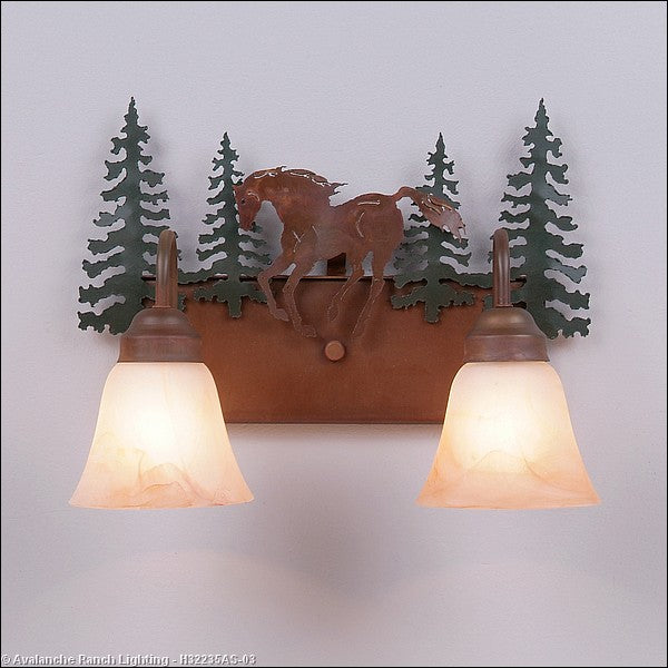 Avalanche Ranch Denali-Mountain Horse H32235AS-03 Bath Vanity Light 16 in. wide - Cedar Green/Rust Patina