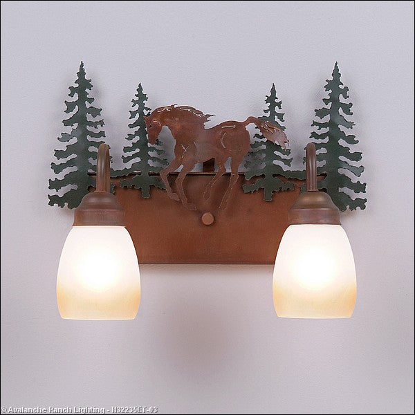 Avalanche Ranch Denali-Mountain Horse H32235ET-03 Bath Vanity Light 16 in. wide - Cedar Green/Rust Patina