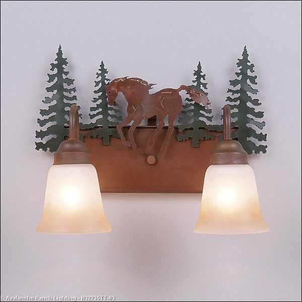 Avalanche Ranch Denali-Mountain Horse H32235TT-03 Bath Vanity Light 16 in. wide - Cedar Green/Rust Patina
