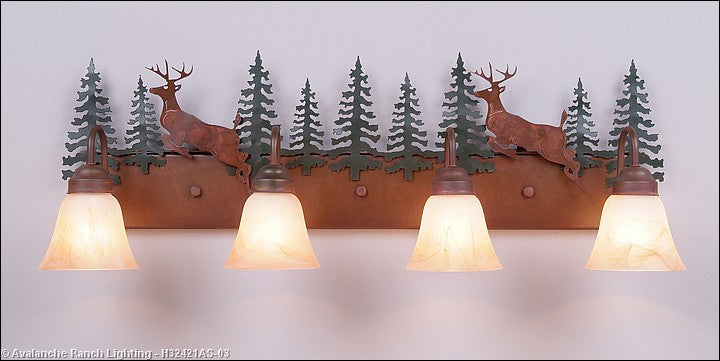 Avalanche Ranch Denali-Valley Deer H32421AS-03 Bath Vanity Light 35 in. wide - Cedar Green/Rust Patina