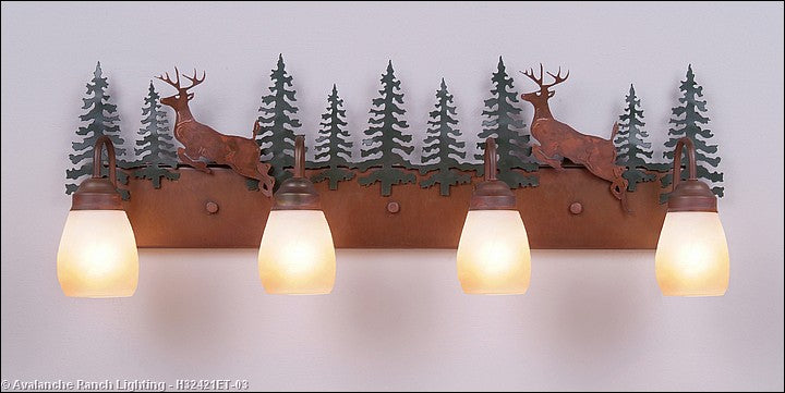 Avalanche Ranch Denali-Valley Deer H32421ET-03 Bath Vanity Light 35 in. wide - Cedar Green/Rust Patina