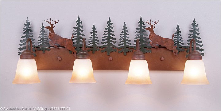 Avalanche Ranch Denali-Valley Deer H32421TT-03 Bath Vanity Light 35 in. wide - Cedar Green/Rust Patina