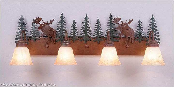 Avalanche Ranch Denali-Alaska Moose H32422AS-03 Bath Vanity Light 35 in. wide - Cedar Green/Rust Patina