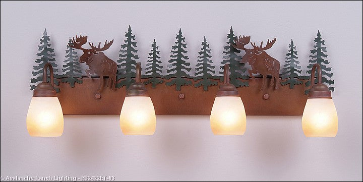 Avalanche Ranch Denali-Alaska Moose H32422ET-03 Bath Vanity Light 35 in. wide - Cedar Green/Rust Patina