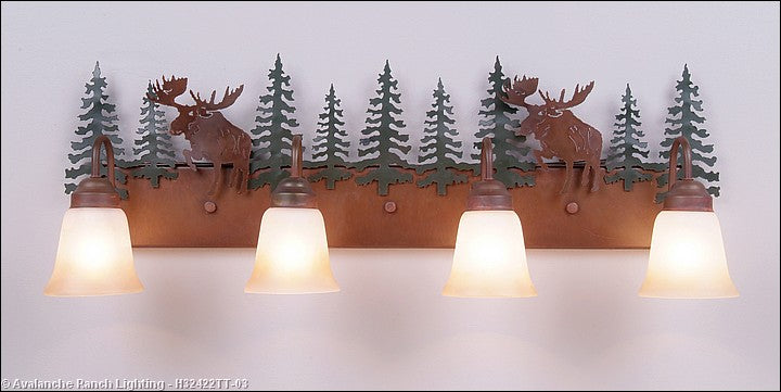 Avalanche Ranch Denali-Alaska Moose H32422TT-03 Bath Vanity Light 35 in. wide - Cedar Green/Rust Patina