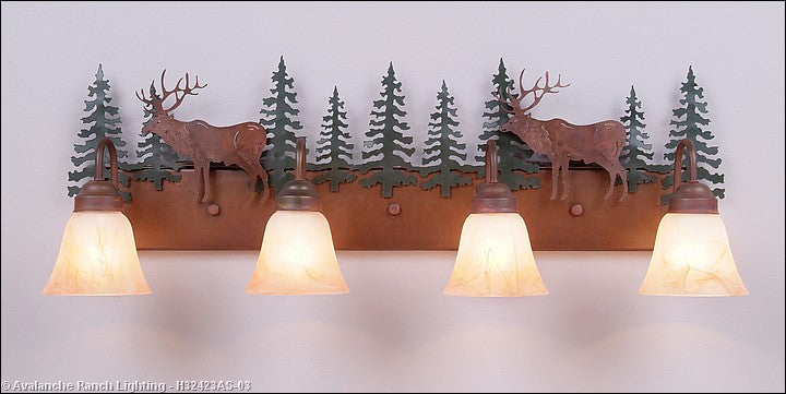 Avalanche Ranch Denali-Valley Elk H32423AS-03 Bath Vanity Light 35 in. wide - Cedar Green/Rust Patina